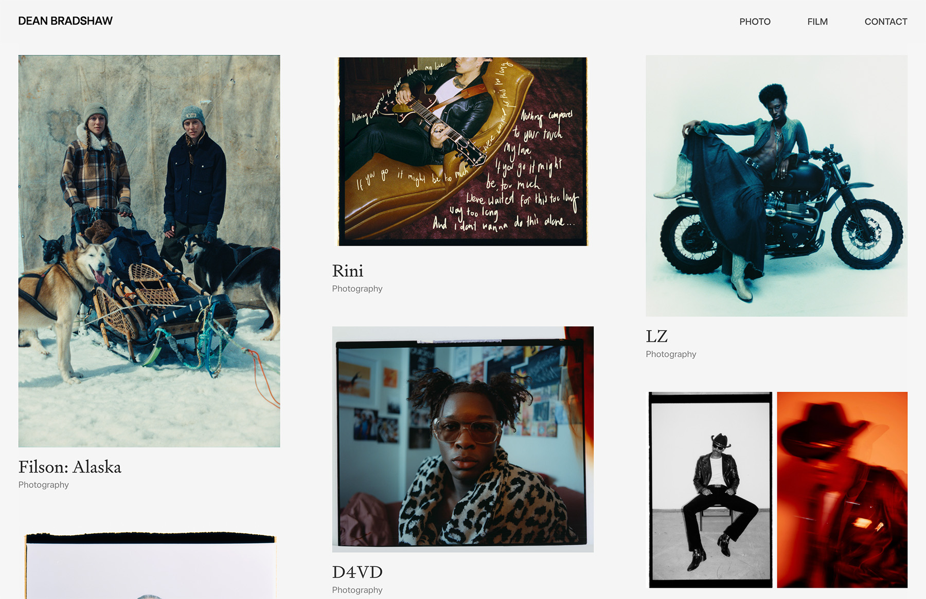 Dean Bradshaw - creative director and photographer website design